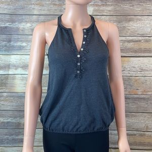Free People Dark Gray Lace Trimmed Tank NWT